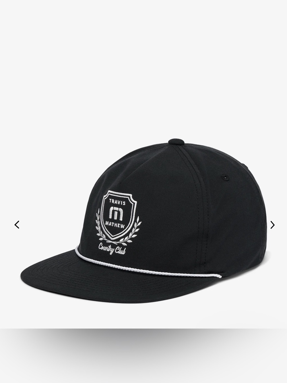 Travis Mathew Black Cap with White Crest and Rope Trim
